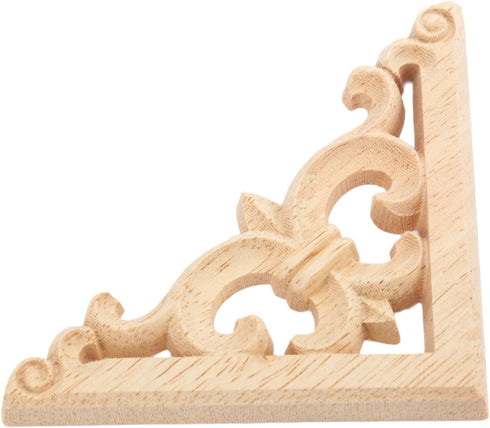 MUXSAM 4Pcs Wood Carved Appliques Onlays, Unpainted Wooden Corner Carvings Decals Frame Molding Set for Wall Door Mirror Cabinet Dresser Cupboard ...