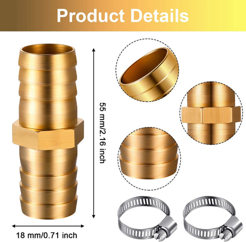 4 Pieces 3/4 Inch Garden Hose Repair Mender Solid Brass Water Hose Connector Splicer Mender with 8 Pieces Stainless Steel Tightening Clamp and Sea...