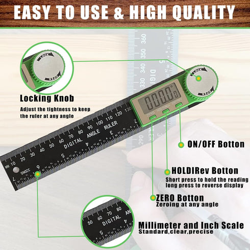 Digital Angle Finder Protractor, 2-in-1 Digital Miter Saw Protractor, 7 Inch/200mm ABS Angle Ruler, High Accuracy Miter Angle Measuring Tool for W...