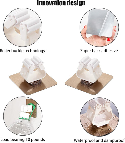 Self-Adhesive Mop Holder,Broom Wall Mounted Rack,Sweeper Gripper Hanger,Cleaning Tools Sticker Hook,Bathroom/Kitchen/Toilet/Garage Gadget,No Drill...