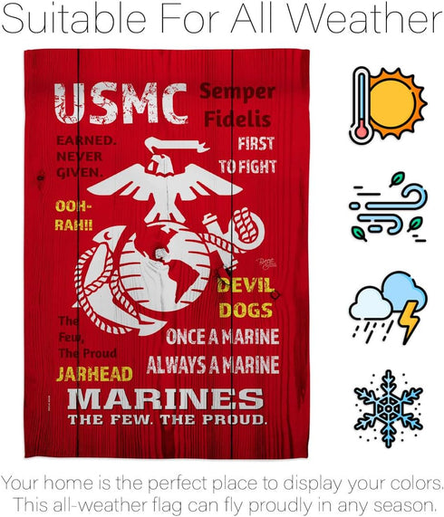 Breeze Decor USMC Armed Forces Marine Corps Semper Fi United State American Military Veteran Retire Official House Decoration Banner Small Yard Gi...