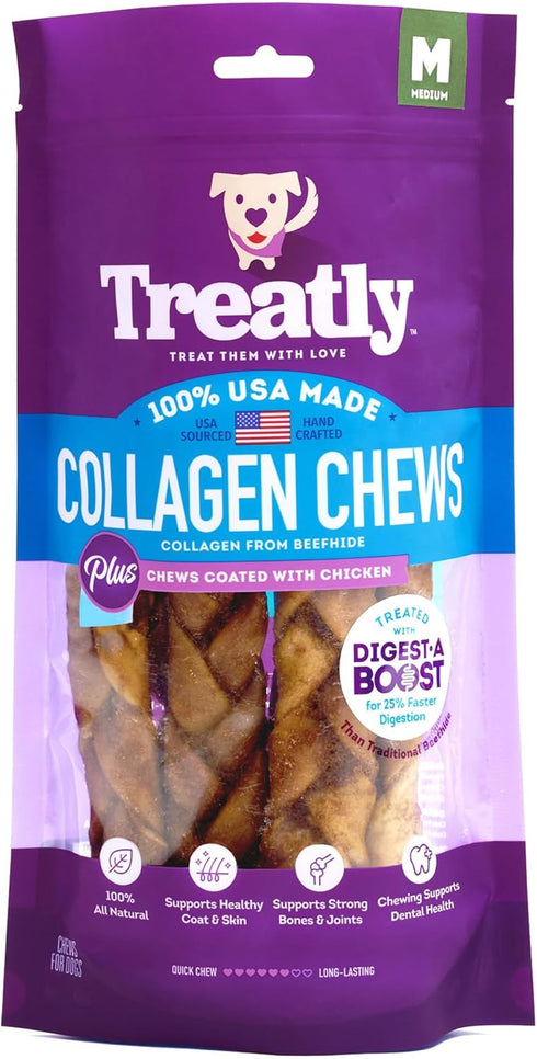 USA Collagen Braids 6-7" Dog Chew Treats - Chicken Meat Flavor, 6 Count/1 Pack...
