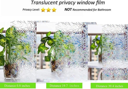 Niviy Rainbow Window Film Privacy Window Sticker Vinyl 3D Decorative Window Cling Non Adhesive Removable Window Covering for Living Room Kitchen O...