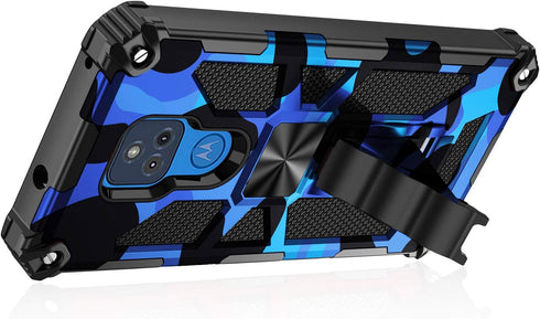 Military Grade Moto G Play Case 2021 - Drop Tested, Built-in Kickstand, Magnetic Car Mount Compatible, Camouflage Deep Blue...
