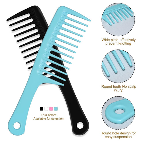 4PCS Wide Tooth Comb, Large Hair Detangling Comb Styling Comb, Professional Women Hair Care Handgrip Comb for Curly, Wet, Long Hair (Black & Blue)...