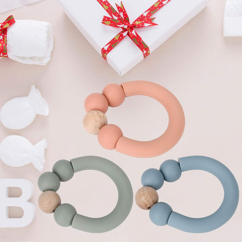 Socub Baby Teething Toy, Organic Baby Teething Ring, Socub Silicone and Wooden Baby Teether for Mouth Explore, BPA Free, 3+ Months(Sage)...