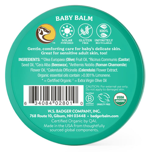 Badger Baby Balm w Chamomile Calendula, All Organic Baby Moisturizer for Cradle Cap Diaper Rash, Soothing Nourishing Gentle Baby Skin Care, Concen...