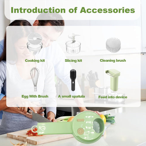 AXEDAES 4 in 1 Multi-Functional Portable Electric Vegetable Cutter Set, Wireless Vegetable Processor for Garlic, Peppers, Onions, Celery, Ginger, ...