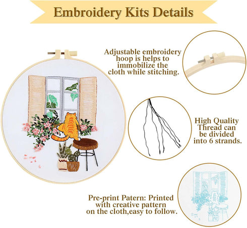 LOMOHOO 4 Sets Cat Embroidery Kit for Beginners, Embroidery Practice kit with Cute Cat Pattern, Stamped Cross Stitch for Embroidery Starters, Craf...