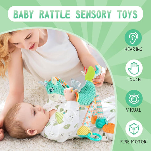 Koty Baby Hanging Toys, Plush Animals Baby Rattle Crinkle Squeaky Toys, Car Seat Stroller Mobile Toys for 0 3 6 9 12 Months, Sensory Learning Toys...