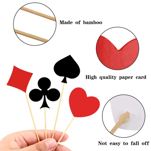 Boao 48 Pieces Poker Theme Party Decorations Poker Heart Cupcake Toppers Las Vegas Cake Decorations Playing Card Toothpicks Fruit Food Picks Birth...