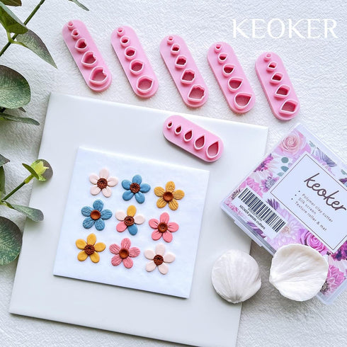 Keoker Flower Petal Clay Cutters - Flower Petals Clay Cutters for Earrings Making, 6 Shapes with Petal Press Polymer Clay Molds, Clay Cutters for ...