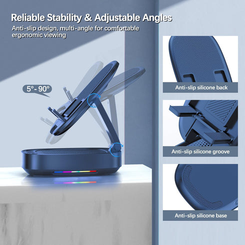 Cell Phone Stand with Wireless Bluetooth Speaker, Unique Gifts for Men/Women, Adjustable Phone Holder with 5 Colorful LED Modes, Anti-Slip Base HD...