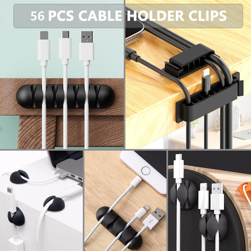 ELII 302PCS Cable Management Kit 4 Cable Sleeve,45Cable Clips,11Cable Holders,20+2Roll Cable Organizer Straps and 200 Fastening Cable Ties,20 Cabl...