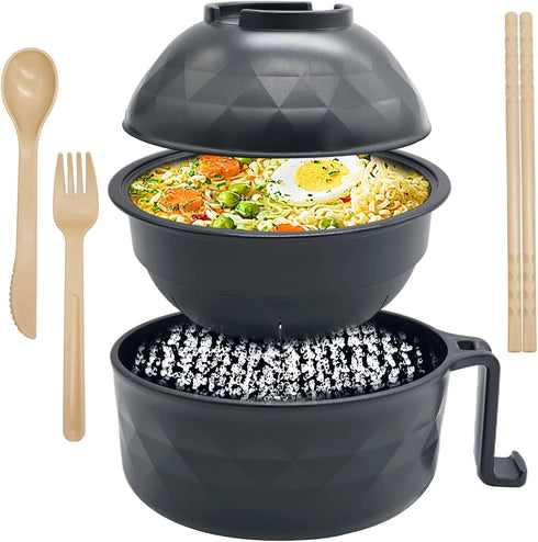 33oz Microwave Ramen Cooker,Ramen Bowl Set,Instant Noodles Bowl with Chopsticks,Rapid Ramen Cooker with Handles for College Dorm Room Apartment Es...
