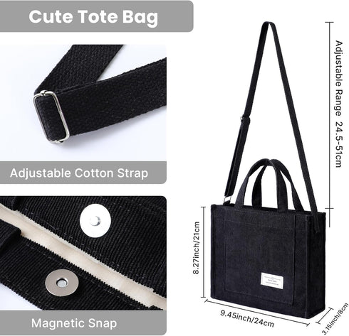 Tote Bag for Women, Small Casual Fashion Corduroy Shoulder Bag, for Work Travel Crossbody Bag Handbag with Pocket...