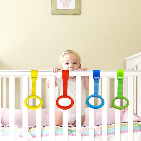 8PCS 4 Colors Baby Playpen Pull up Rings- Baby Crib Pull up Rings- Baby Walking Exercises Assistant Rings- Baby Bed Stand Up Rings Baby Cot Hangin...