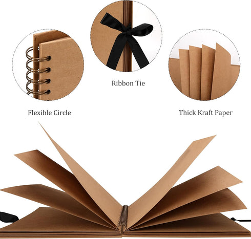 Scrapbook Album with 60 Pages Thick Kraft Paper, 8×8in Brown DIY Photo Book, Small Memory Book with Photo Corners for Baby Family Lovers Pets...