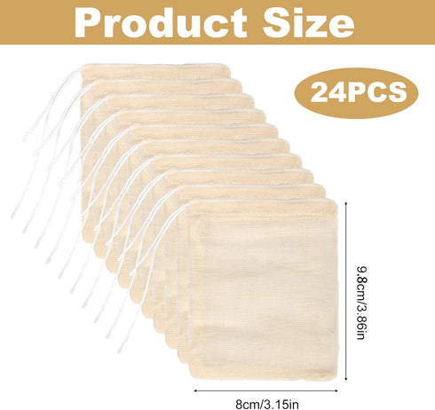 24pcs Spice Bags for Cooking, 3.86x3.15 Inch Drawstring Pho Soup Muslin Empty Tea Bags Straining Reusable Filter Cheesecloth Sachet for Spices Loo...