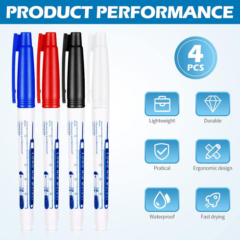 4 Pcs Deep Reach Markers Long Nose Marker Waterproof Deep Hole Marker Carpenter Ink Marker 30 mm Reach Permanent Markers and Marker Pens for Carpe...