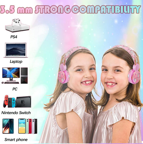 SVYHUOK Unicorn Bluetooth Headphones for Kids Girls, Pink Cat Ear Wireless Headset with Microphone, Safe Volume Limited 85db POM Over-Ear Headset ...