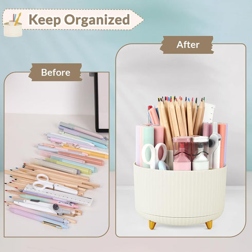 SKYDUE 360 Degree Rotating Desk Organizer, Dual-Purpose Pencil Pen Holder for Desk, Rotating Desk Pen Organizer with 5 Slots, Art Supply, Pencil C...