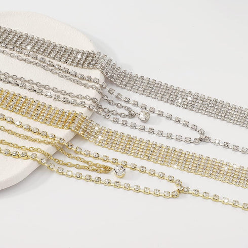 Multi Layered Necklace Rhinestone Tennis Chain Choker Necklace Multi Row Collar Necklace Y Shaped Necklace Round Rhinestone Pendant Necklace Tiny ...