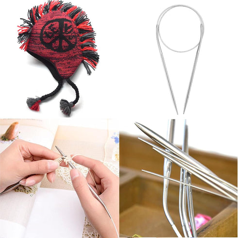 16 Inch Circular Knitting Needles Set, Stainless Steel Round Knitting Needles,11 Pack Sizes 1.5-5mm Metal Circle Knit Needle with Magic Loop for S...