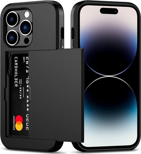 Nvollnoe for iPhone 14 Pro Case with Card Holder Heavy Duty Protective Dual Layer Shockproof Hidden Card Slot Slim Wallet Case for iPhone 14 Pro f...