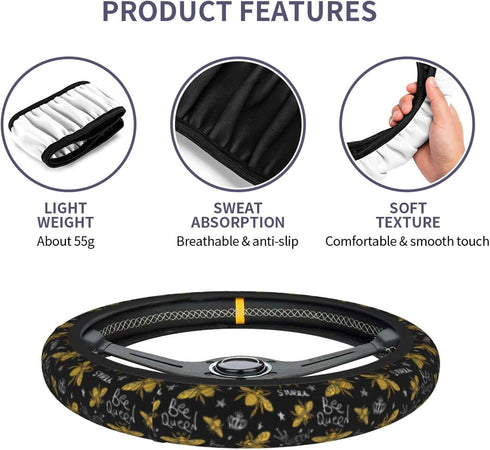 KiuLoam Honey Bees Car Steering Wheel Cover, Universal Fit 15 Inch Steering Wheel Cover Protector for SUV Sedan Vans Trucks for Women Men...