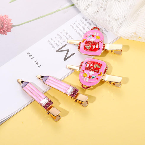 2Pairs Back to School Hair Clips,Cute Apple Hair Clips Back-to-school Themed School Bus Bag Pencil Hairpins for Teacher Appreciation Gifts (2Pairs...