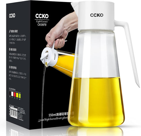 CCKO Glass Olive Oil Dispenser Bottle with Auto Flip Spout 19oz Olive Oil Bottle for Kitchen, No Drip Cooking Oil Dispenser for Soy Sauce, Syrup, ...