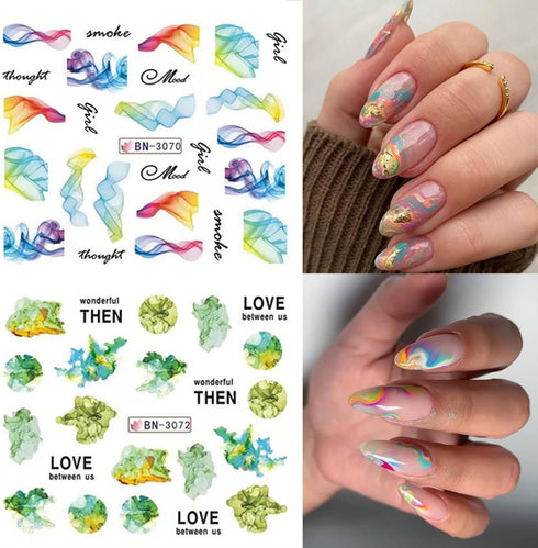 12 Sheets Marble Nail Water Transfer Stickers Colorful Marble Patterns Nail Design Nail Art Stickers Irregular Wave Geometry Line Sliders Nail Dec...