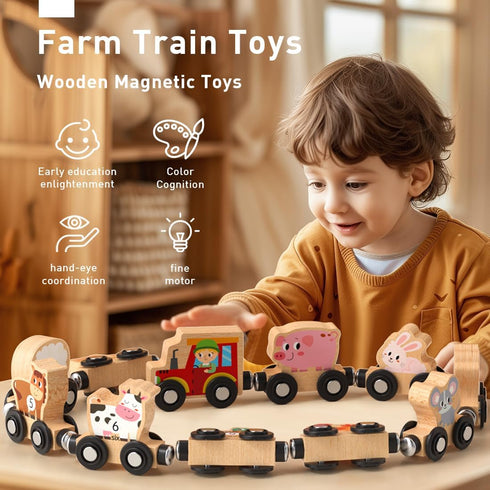 Montessori Toys for Toddlers, 11PCS Wooden Train Set, Toddler Toys for Preschool Learning Activities for Kids, Birthday Gift for Boys and Girls...