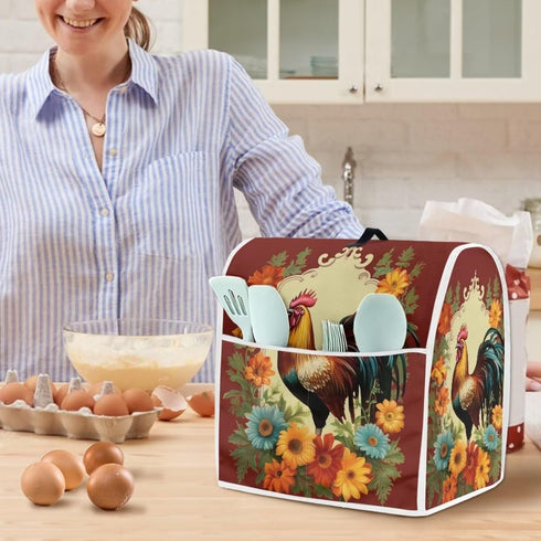 Sunflower Rooster Stand Mixer Covers Compatible with 4.5-5 Quart Kitchen Aid Mixer, Washable Kitchen Appliance Cover Universal Fit Coffee Maker Bl...