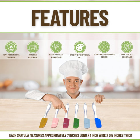 Evelots Set of 6 Mini Silicone Spatulas for Kitchen Cooking & Baking, Small Silicone Cooking Utensils, Heat Resistant BPA Free - Up To 446 Degrees...