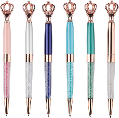 YOUMI Ballpoint pen, 6Pcs crown crystal metal pen, sparkling cute pen, Personalized Crystal Pens?Black Ink Glitter Diamond Pen for Note, Tab, Offi...
