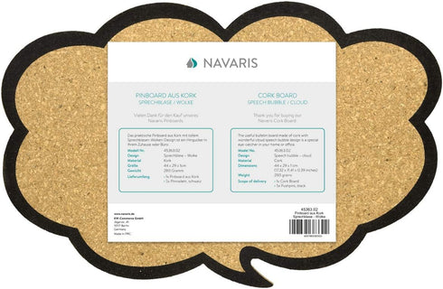 Navaris Cork Board Bulletin Board - Thought Bubble Design 11 x 17 in, includes 5 Pins - Message Noticeboard Memo Shape Display Pinboard...