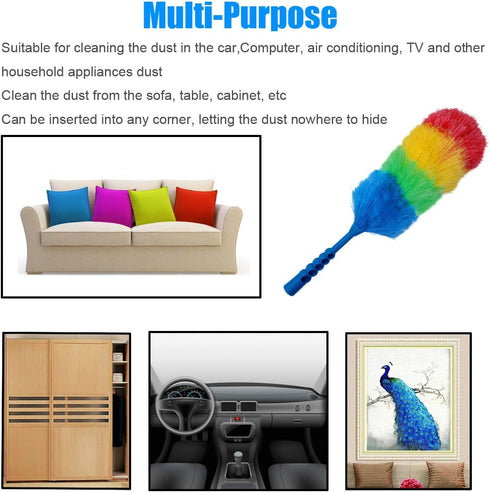 3 Pack Upgrade 19” Rainbow Static Feather Duster with Beandable and Washable Head - More Fibers Bigger Head Less Loss of Fiber...