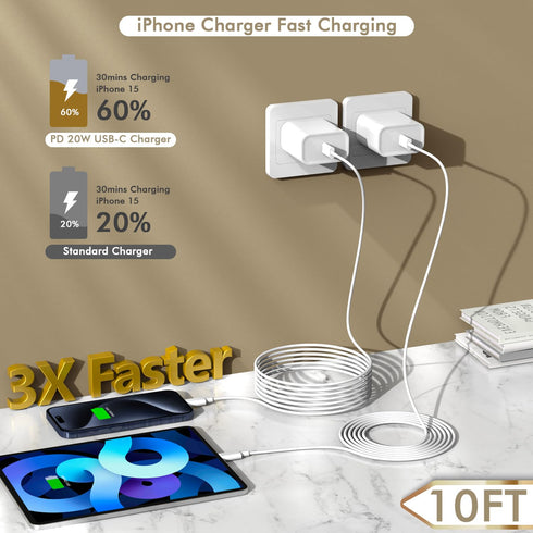 iPhone 15 Charger Fast Charging, 20W USB C iPhone 15 Pro Max Charger Block with 10ft Long USB C Charging Cable Cord for iPhone 15/15 Pro/15 Pro Ma...