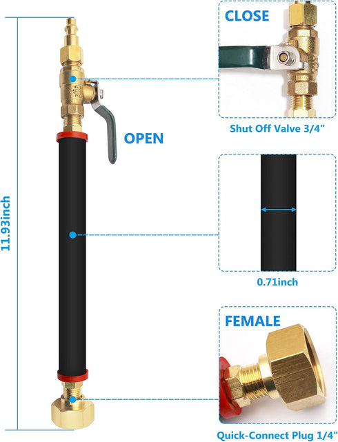 RV Winterize Sprinkler Systems and Outdoor Faucets Air Compressor Quick-connect plug -to 3/4"-11.5 NH hose threads and 1/4" Garden Hose Faucet Blo...