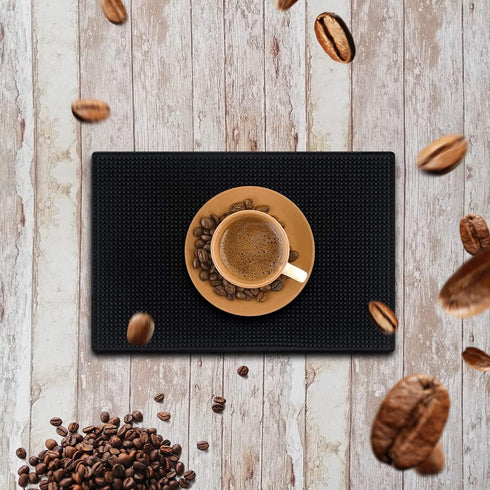 Black Bar Mats Set of 2 (12x6 Inches) | Drying, Durable and Stylish Spill Mats for Bars, Restaurants, Coffee Shops, Bar Mats for Countertop and Ta...