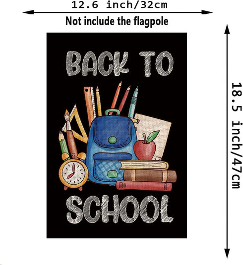 Back to School Garden Flag Pencil Book Alarm Clock Schoolbag Burlap Black Flag Double Sided First Day to School Outside Yard Lawn Decorations 12.5...