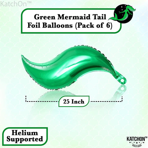 KatchOn Green Mermaid Tail Balloon - 25 Inch, Pack of 6 | Foil Curve Balloon for Garland | Mermaid Birthday Decorations...