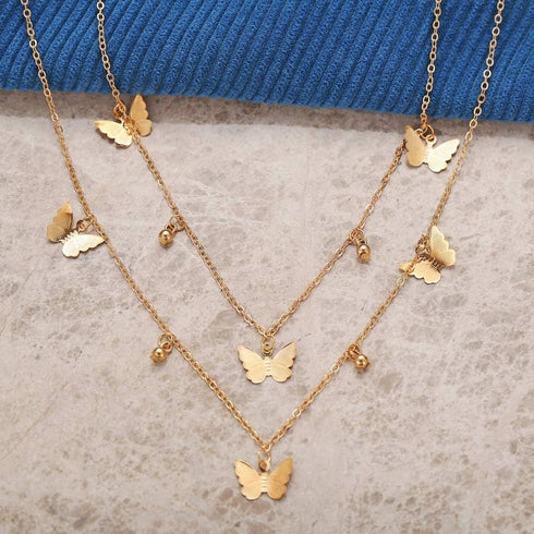 Adjustable Butterfly Pendant Necklace Earrings Set for Women Butterfly Pendant Choker Butterfly Hoop Earrings Jewelry (Gold Set)...