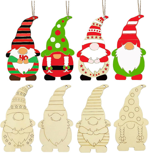 32 Pcs Gnome Wooden Hanging Ornaments, Unfinished Wood Cutouts Slices Elf Paintable Christmas Ornaments with Rope for Various Festivals DIY Craft ...
