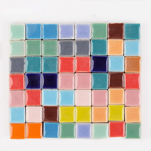 PINUO&KE 200 Pieces / 200 g Square Shapes 1x1 cm Square Ceramic Mosaic Mosaic Tiles for Crafts, Colorful Stained Glass Pieces for Mosaic Projects ...