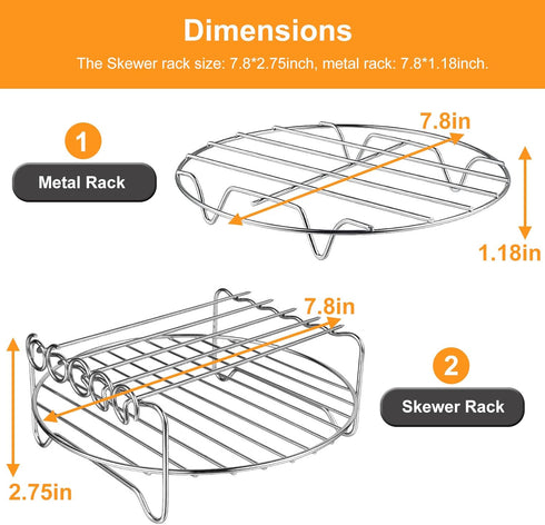 Air Fryer Rack for Air Fryer Oven, Set of 2 Multi-purpose Air Fryer Accessories Metal Double Layer Wire Rack with Skewer for Ninja, Power XL, Coso...