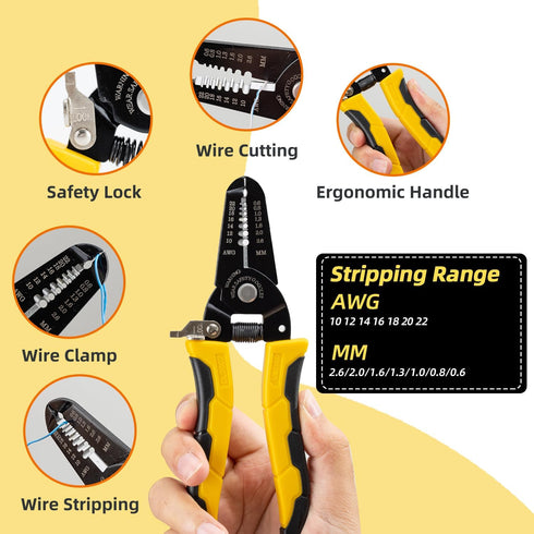 deli Wire Stripper Cutter Electrical Wire Stripping Tool for 10-22 AWG Cable...