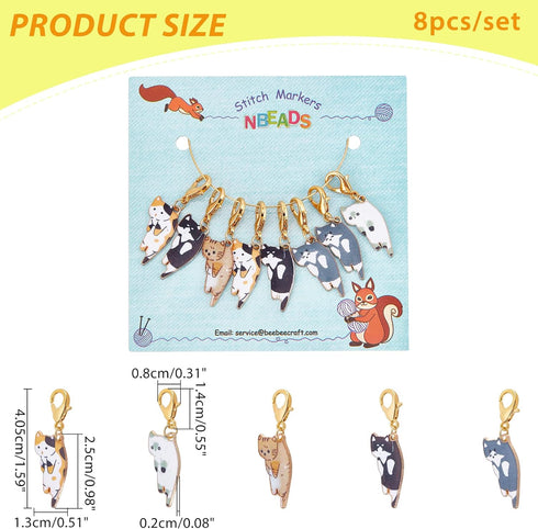 NBEADS 8 Pcs Cat Stitch Markers, Alloy Enamel Crochet Stitch Marker Charms Locking Stitch Marker with Lobster Claw Clasps for Knitting Weaving Sew...